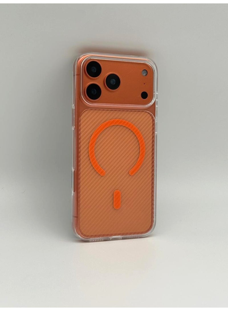 general Premium MagSafe Compatible Carbon Fiber Texture Case for iPhone 17 Pro Max – Ultra-Slim Shockproof Back Cover with Integrated Camera Protector & Metallic Accents – [Orange] - Image 2